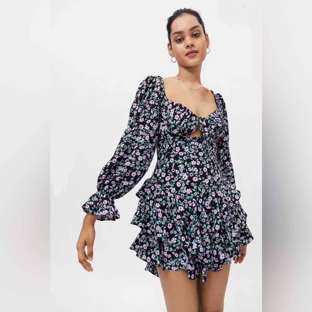 Kiss The Sky‎ Violet Tiered Mini Dress L Basque Waist
